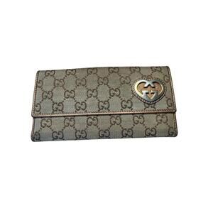 Gucci GG Canvas Heart Logo Continental Wallet Bronze Leather